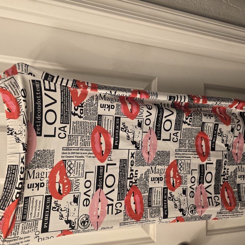 Newspaper Print Tube Dress  with Red and Pink Lips